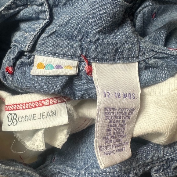 Vintage Baby Bonnie Jean Denim Floral Print Outfit With Hat Size 12-18 Months - Picture 8 of 10